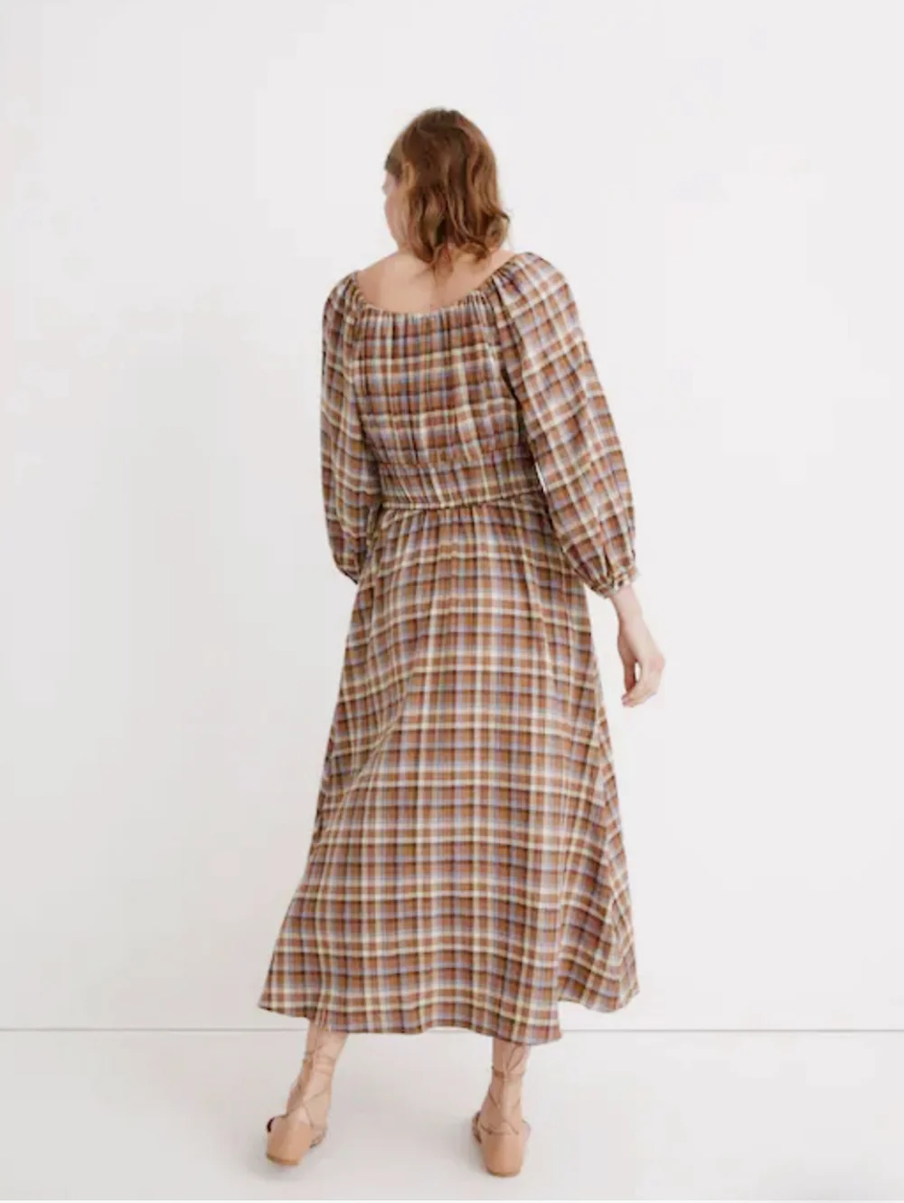 Madewell Gauze Sophia Midi Dress Sz S Brown Plaid Cottagecore - Picture 2 of 11